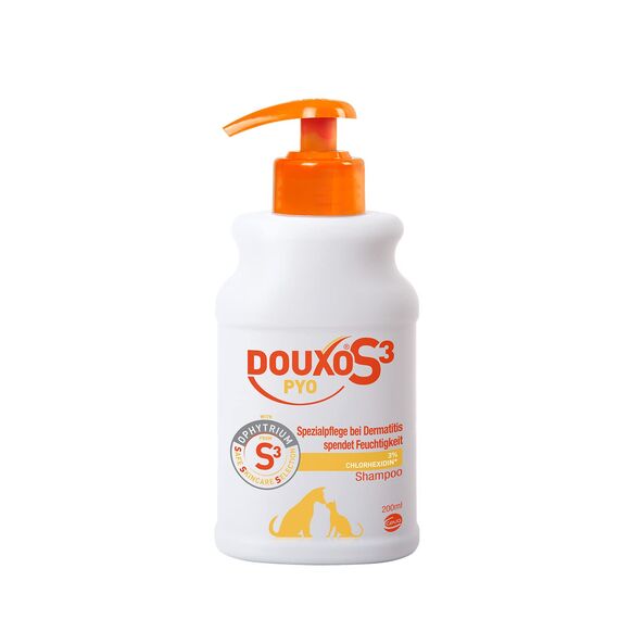 DOUXO S3 PYO Shampoo |für Hunde & Katzen |Tiershampoo Pflege gegen Bakterien & Hefepilze | Reinigend & Feuchtigkeitsspendend | Hypoallergener Duft | 200 ml