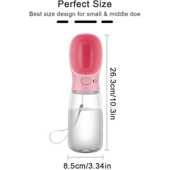 COTOP Hundetrinkflasche für Unterwegs, Tragbare Trinkflasche Hund 550ml, BPA-frei Wasserflasche Hunde to go, Reise Trinknapf für Hunde Klein, Auslaufsicher Wasserspender Pet Outdoor (rosa)
