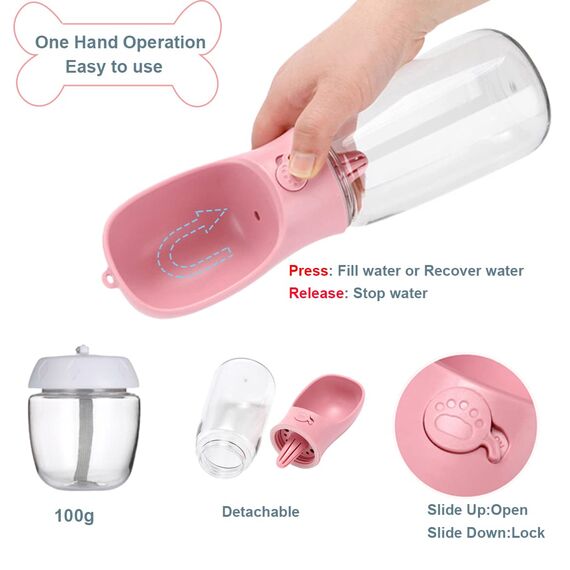 Trinkflasche für Hunde, Wasserspender, Pet, Antibakteriell, für Hundefutter, Reisebecher, Trinkflaschen-Napf, zum Trinken im Freien, Tasse+Hundefutter, 550 ml