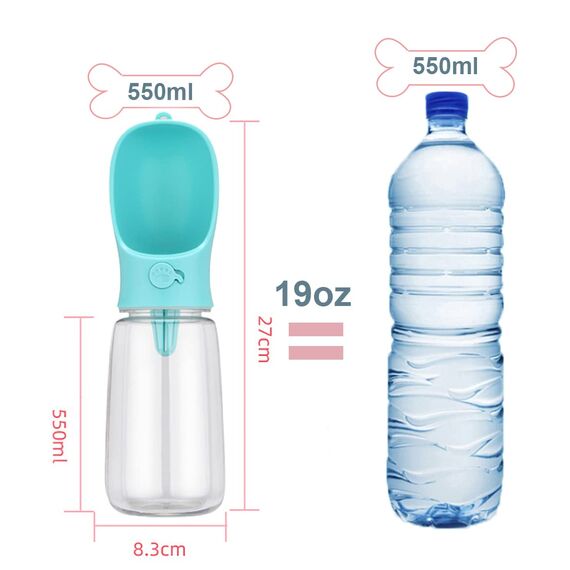 COTOP Tragbare Trinkflasche Hunde für Unterwegs, Hundetrinkflasche 550ml to go, Plastik Wasserflasche Hund mit Futterflasche, Reise Trinknapf für Klein Welpe