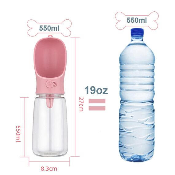 COTOP Tragbare Trinkflasche Hunde für Unterwegs, Hundetrinkflasche 550ml to go, Plastik Wasserflasche Hund mit Futterflasche, Reise Trinknapf für Klein Welpe