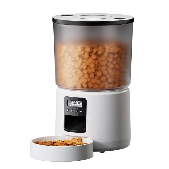 BEMOONY 5L Futterautomat Katze, Katzenfutter Automat mit Programmierbarem Timer, 1-6 Mahlzeiten pro Tag, Futterspender Katze mit Pressedeckel und 10s Aufnahmefunktion(Weiß)
