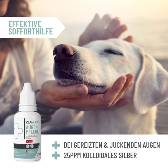 ReaVET Spezial Augentropfen für Hunde und Katzen 20 ml – bei gereizten Augen und Tränenflecken, Augenpflege mit kolloidalem Silber