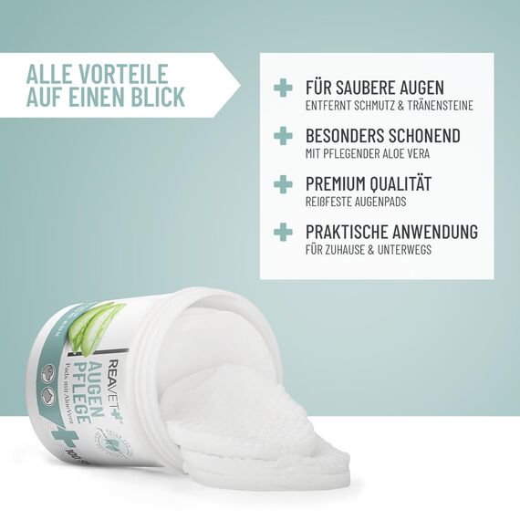 ReaVET Augenpflege Hund 100 Stück – Augenpads I Sanfter Augenreiniger für Hunde & Katzen, Milde & Schonende Reinigungstücher mit Augentrost, Tränenfleckentferner ohne Reizen, Augen Reinigungspads