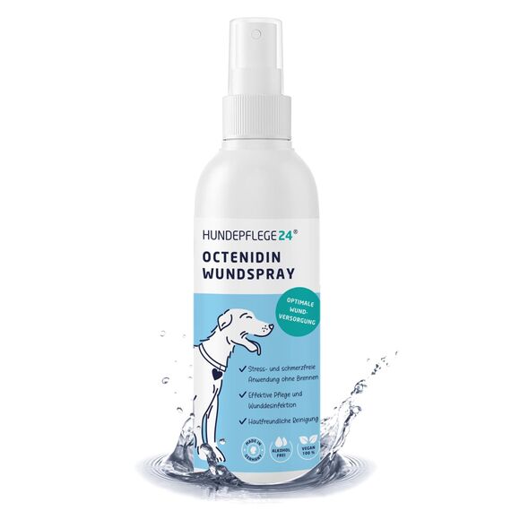 Hundepflege24 Wundspray Hund - Desinfiziert, beruhigt, pflegt & schützt Wunden Aller Art ohne zu Brennen - 125ml mit bewährten Wirkstoffen Wundspray für Hunde - Pflege & Wunddesinfektion Hund