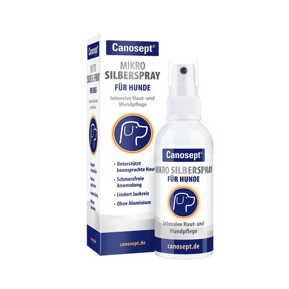 Canosept Mikro Silberspray für Hunde 75ml - Silberspray Hund gegen Juckreiz Hunde - Wundspray Hund - Schmerzfrei für den Welpen - ohne Aluminium & kolloidales Silber - spendet Feuchtigkeit