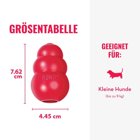 KONG Classic - Füllbares Hundespielzeug - Apportier- und Kauspielzeug für Hunde - Kann Mit Leckerlis Gefüllt Werden - Strapazierfähiges Naturkautschukmaterial - Für Kleine Hunde