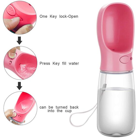 COTOP Hundetrinkflasche für Unterwegs, Tragbare Trinkflasche Hund 550ml, BPA-frei Wasserflasche Hunde to go, Reise Trinknapf für Hunde Klein, Auslaufsicher Wasserspender Pet Outdoor (rosa)