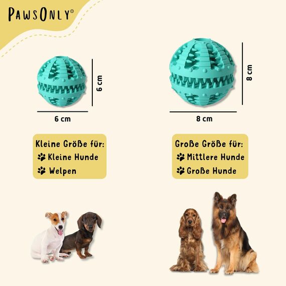 PawsOnly | Hundespielzeug | Leckerli Ball für Hunde | Intelligenzspielzeug | Snackball Hund | Hundebeschäftigung | Futterball Naturkautschuk | Welpenspielzeug | Zahnputzball (Groß 8 cm, Blau)
