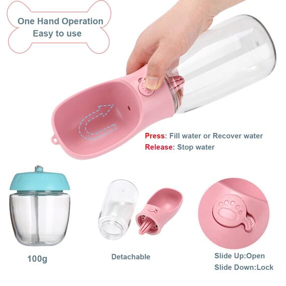 COTOP Tragbare Trinkflasche Hunde für Unterwegs, Hundetrinkflasche 550ml to go, Plastik Wasserflasche Hund mit Futterflasche, Reise Trinknapf für Klein Welpe