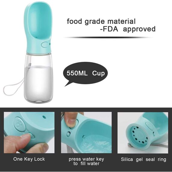 COTOP Hundetrinkflasche für Unterwegs, Tragbare Trinkflasche Hund 550ml, BPA-frei Wasserflasche Hunde to go, Reise Trinknapf für Hunde Klein, Auslaufsicher Wasserspender Pet Outdoor (blau)