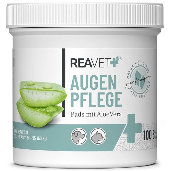 ReaVET Augenpflege Hund 100 Stück – Augenpads I Sanfter Augenreiniger für Hunde & Katzen, Milde & Schonende Reinigungstücher mit Augentrost, Tränenfleckentferner ohne Reizen, Augen Reinigungspads