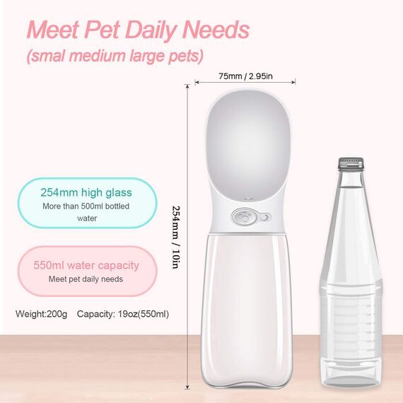 COTOP Hundetrinkflasche für Unterwegs, Tragbare Trinkflasche Hund 550ml, BPA-frei Wasserflasche Hunde to go, Reise Trinknapf für Hunde Klein, Auslaufsicher Wasserspender Pet Outdoor (weiß)