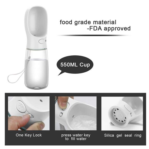 COTOP Hundetrinkflasche für Unterwegs, Tragbare Trinkflasche Hund 550ml, BPA-frei Wasserflasche Hunde to go, Reise Trinknapf für Hunde Klein, Auslaufsicher Wasserspender Pet Outdoor (weiß)
