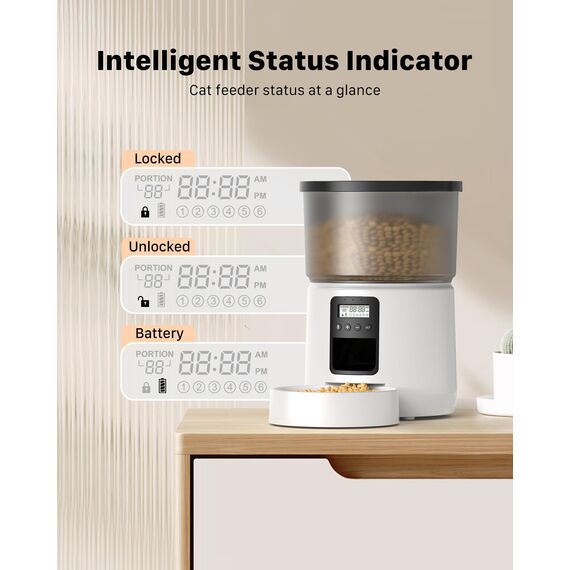 BEMOONY Futterautomat Katze, Katzenfutter Automat mit Programmierbarem Timer, 1-6 Mahlzeiten pro Tag, Futterspender Katze mit Pressedeckel und 10s Aufnahmefunktion, 3L(Weiß)
