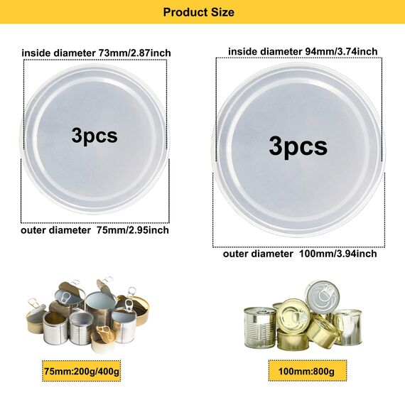 6 Stück Deckel für Dosen, Dosendeckel 400g 800g, Deckel für Katzen & Hundefutter Dosen, Waschbar Kunststoff Dosenverschluss Aufbewahrung Lebensmittel Tierfutter Katzenfutter Hundefutt(3x75mm+3x100mm)