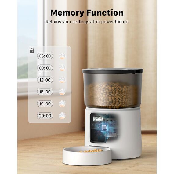 BEMOONY Futterautomat Katze, Katzenfutter Automat mit Programmierbarem Timer, 1-6 Mahlzeiten pro Tag, Futterspender Katze mit Pressedeckel und 10s Aufnahmefunktion, 3L(Weiß)