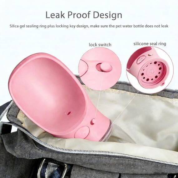 COTOP Tragbare Hund Wasserflasche für Unterwegs, 350ml Haustier Wasserspender Antibakterielle Auslaufsicher Hund Katze Reisen Trinken Flasche Schüssel, Pet Outdoor Trinkbecher (pink)