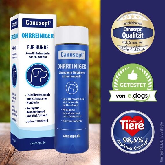Der Canosept Ohrenreiniger ist ein absolutes Muss in der Hundepflege - es ist reinigend, antiseptisch & wirkt geruchstilgend - für glückliche & gesunde Haustiere