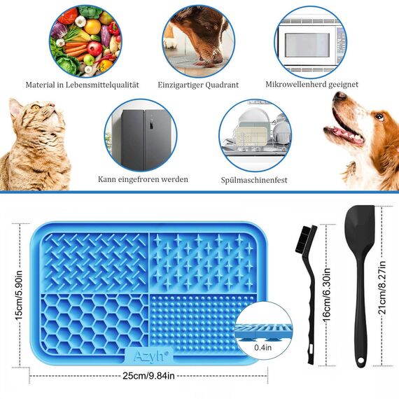 Azyh Leckmatte für Hunde und Katzen, 2 Stück, Langsames Füttern, Lecken für Große Hunde und Welpen, Angstlinderung, Hundespielzeug, Fütterungsmatte für Butter, Joghurt, Erdnüsse, 25 * 15cm
