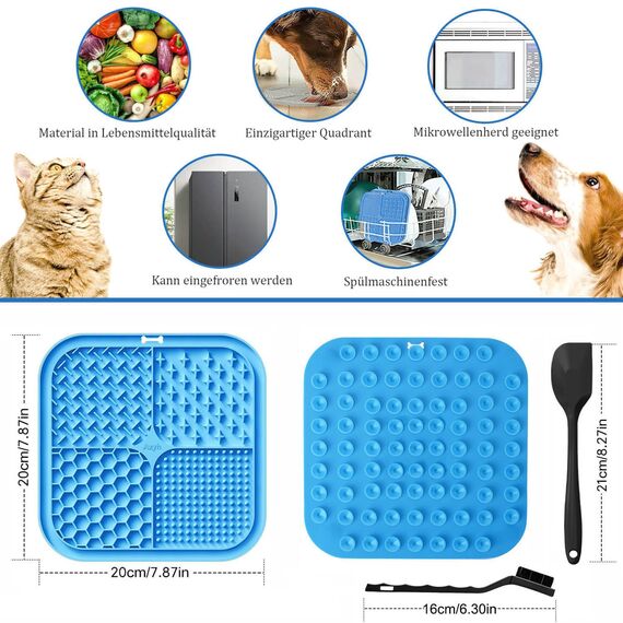 Leckmatte für Hunde und Katzen mit Saugnäpfen, langsames Füttern, Lecken für Angstzustände, Hundespielzeug, Fütterungsmatte für Butter, Joghurt, Erdnuss, Haustier-Badetrainingsmatte, 20 * 20cm