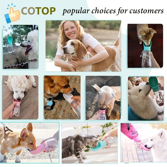 COTOP Tragbare Hund Wasserflasche für Unterwegs, 350ml Haustier Wasserspender Antibakterielle Auslaufsicher Hund Katze Reisen Trinken Flasche Schüssel, Pet Outdoor Trinkbecher (pink)