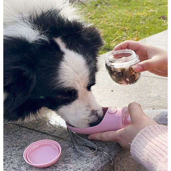COTOP Tragbare Trinkflasche Hunde für Unterwegs, Hundetrinkflasche 550ml to go, Plastik Wasserflasche Hund mit Futterflasche, Reise Trinknapf für Klein Welpe