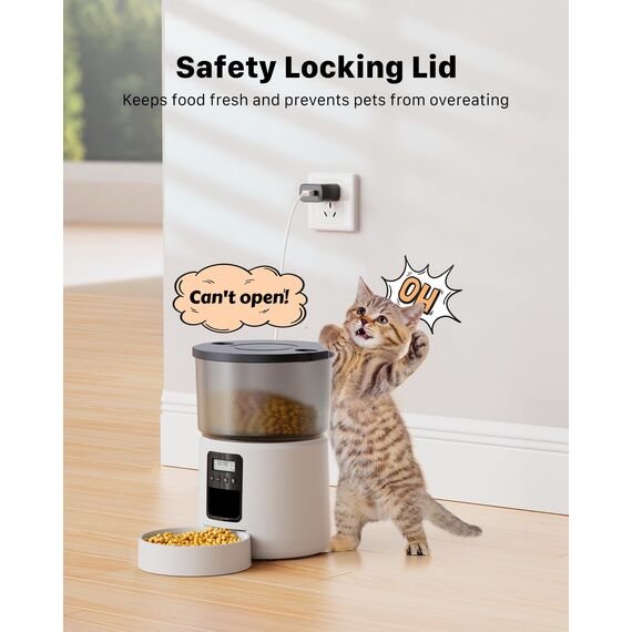 BEMOONY Futterautomat Katze, Katzenfutter Automat mit Programmierbarem Timer, 1-6 Mahlzeiten pro Tag, Futterspender Katze mit Pressedeckel und 10s Aufnahmefunktion, 3L(Weiß)