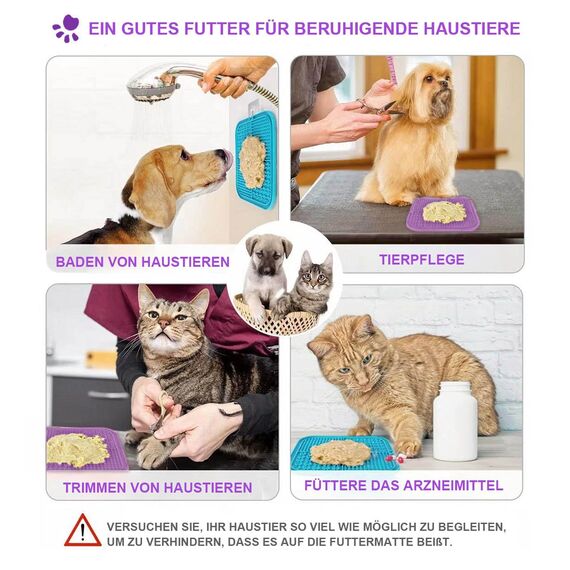Leckmatte für Hunde und Katzen mit Saugnäpfen, langsames Füttern, Lecken für Angstzustände, Hundespielzeug, Fütterungsmatte für Butter, Joghurt, Erdnuss, Haustier-Badetrainingsmatte, 20 * 20cm