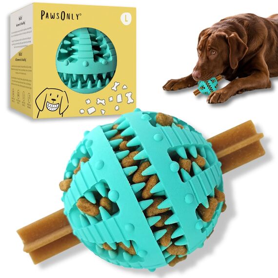 PawsOnly | Hundespielzeug | Leckerli Ball für Hunde | Intelligenzspielzeug | Snackball Hund | Hundebeschäftigung | Futterball Naturkautschuk | Welpenspielzeug | Zahnputzball (Groß 8 cm, Blau)