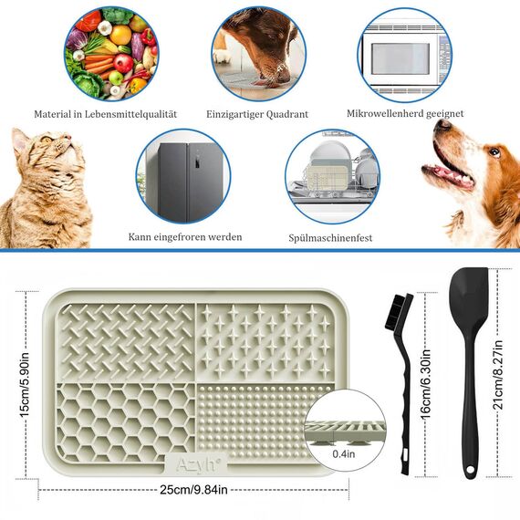Azyh Leckmatte für Hunde und Katzen, 2 Stück, Langsames Füttern, Lecken für Große Hunde und Welpen, Angstlinderung, Hundespielzeug, Fütterungsmatte für Butter, Joghurt, Erdnüsse, 25 * 15cm