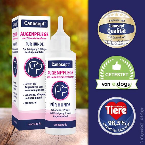 Canosept Augenpflege für Hunde 120ml - Tränenfleckenentferner Hund - Augenpflege Hund - Pflegemittel & Reinigungsmittel für den Bereich ums Auge - Für sensible Hundepflege