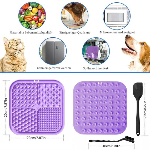 Leckmatte für Hunde und Katzen mit Saugnäpfen, langsames Füttern, Lecken für Angstzustände, Hundespielzeug, Fütterungsmatte für Butter, Joghurt, Erdnuss, Haustier-Badetrainingsmatte, 20 * 20cm