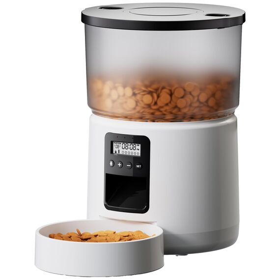 BEMOONY Futterautomat Katze, Katzenfutter Automat mit Programmierbarem Timer, 1-6 Mahlzeiten pro Tag, Futterspender Katze mit Pressedeckel und 10s Aufnahmefunktion, 3L(Weiß)