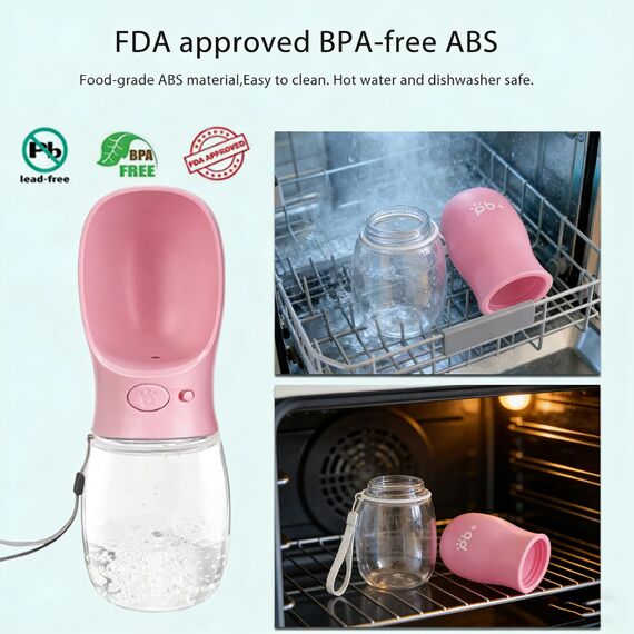 COTOP Tragbare Hund Wasserflasche für Unterwegs, 350ml Haustier Wasserspender Antibakterielle Auslaufsicher Hund Katze Reisen Trinken Flasche Schüssel, Pet Outdoor Trinkbecher (pink)