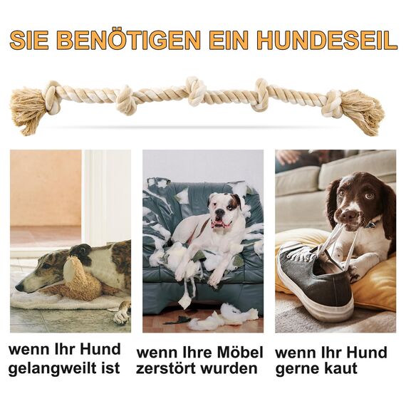 Fida Hundespielzeug aus Seil für aggressive Kauer, interaktives, robustes Hundespielzeug für mittelgroße und große Hunde, robustes gedrehtes Seilspielzeug mit 5 Knoten