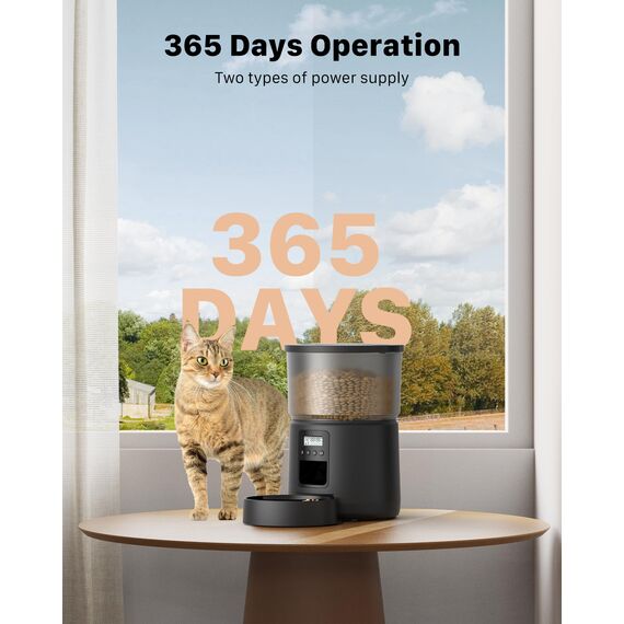 BEMOONY 5L Futterautomat Katze, Katzenfutter Automat mit Programmierbarem Timer, 1-6 Mahlzeiten pro Tag, Futterspender Katze mit Pressedeckel und 10s Aufnahmefunktion(Schwarz)