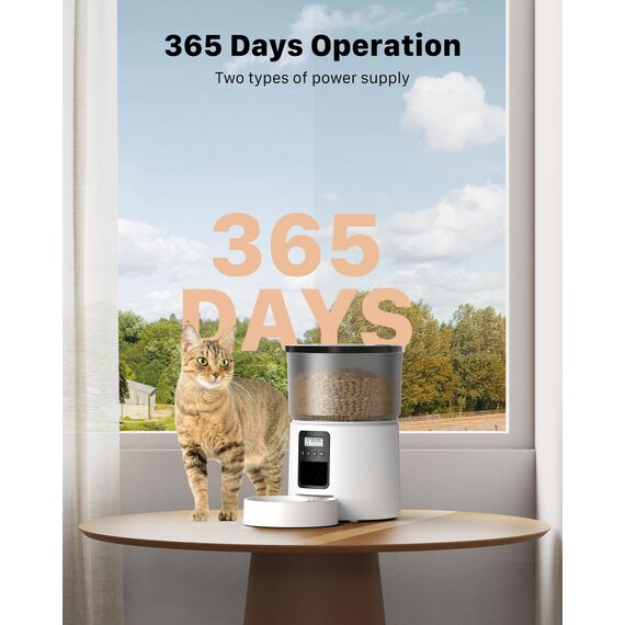 BEMOONY 5L Futterautomat Katze, Katzenfutter Automat mit Programmierbarem Timer, 1-6 Mahlzeiten pro Tag, Futterspender Katze mit Pressedeckel und 10s Aufnahmefunktion(Weiß)