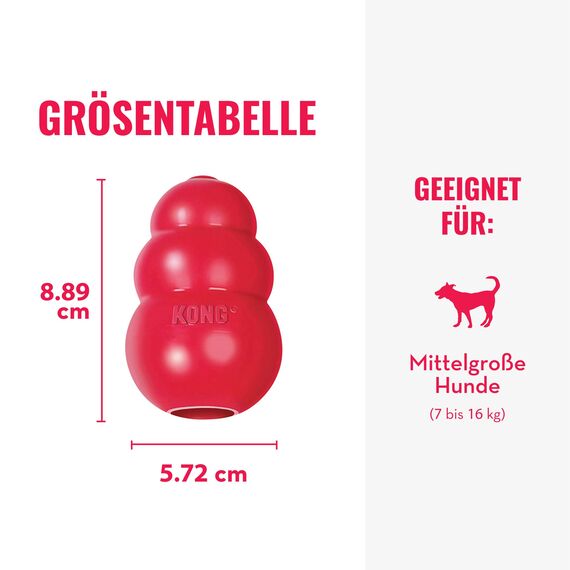KONG Classic - Füllbares Hundespielzeug - Apportier- und Kauspielzeug für Hunde - Kann Mit Leckerlis Gefüllt Werden - Strapazierfähiges Naturkautschukmaterial - Für Mittelgroße Hunde