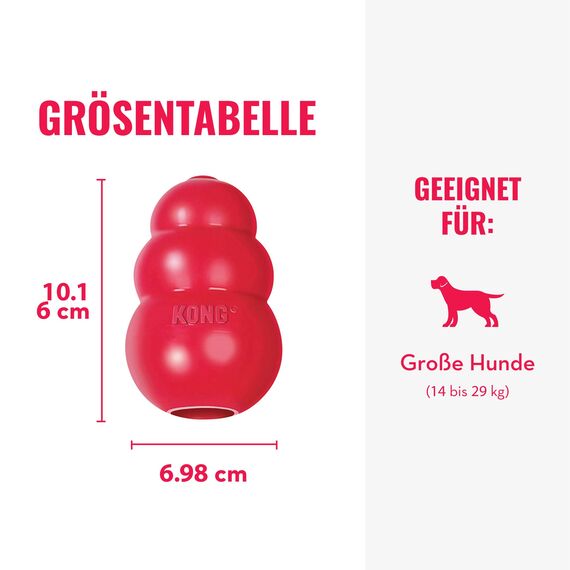 KONG Classic - Füllbares Hundespielzeug - Apportier- und Kauspielzeug für Hunde - Kann Mit Leckerlis Gefüllt Werden - Strapazierfähiges Naturkautschukmaterial - Für Große Hunde