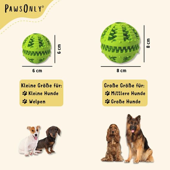 PawsOnly | Hundespielzeug | Leckerli Ball für Hunde | Intelligenzspielzeug | Snackball Hund | Hundebeschäftigung | Futterball Naturkautschuk | Welpenspielzeug | Zahnputzball (Klein 6 cm, Grün)