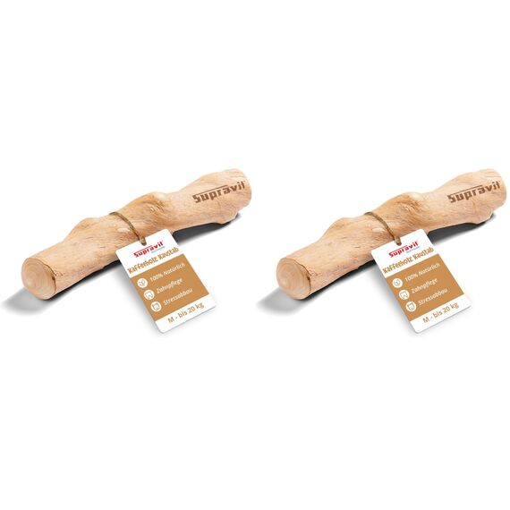 Supravit Natürlicher Kauknochen aus Kaffeeholz für Hunde M | Mehr als EIN Holzstäbchen - spannendes Hunde Kauspielzeug & langanhaltende Beschäftigung | Kaustab Kauholz (Packung mit 2)