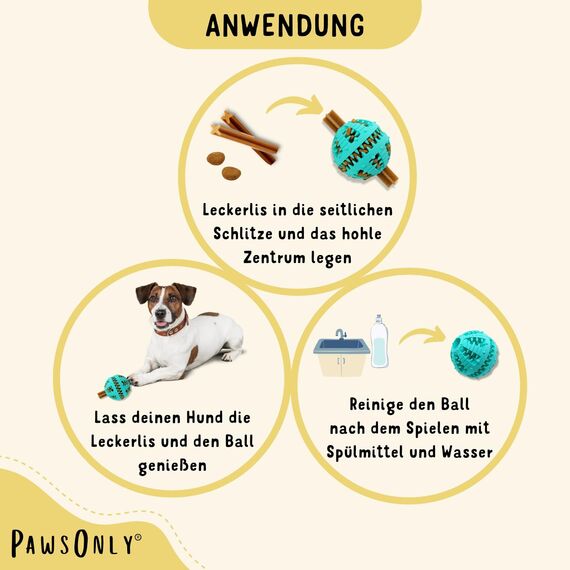 PawsOnly | Hundespielzeug | Leckerli Ball für Hunde | Intelligenzspielzeug | Snackball Hund | Hundebeschäftigung | Futterball Naturkautschuk | Welpenspielzeug | Zahnputzball (Klein 6 cm, Blau)
