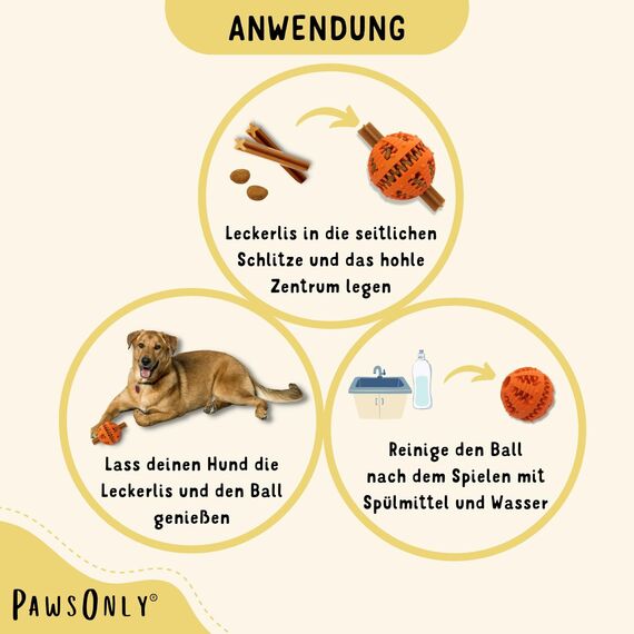 PawsOnly | Hundespielzeug | Leckerli Ball für Hunde | Intelligenzspielzeug | Snackball Hund | Hundebeschäftigung | Futterball Naturkautschuk | Welpenspielzeug | Zahnputzball (Groß 8 cm, Orange)