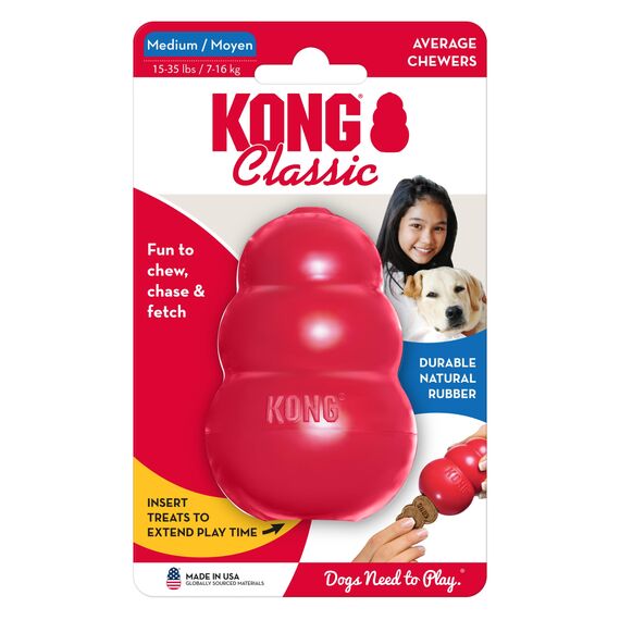 KONG Classic - Füllbares Hundespielzeug - Apportier- und Kauspielzeug für Hunde - Kann Mit Leckerlis Gefüllt Werden - Strapazierfähiges Naturkautschukmaterial - Für Mittelgroße Hunde