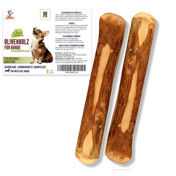 Matchpet Olivenholz für Hunde Mittel 2 Stück Kauholz Mittlere Holzknochen als Hundespielzeug Kauspielzeug Hund