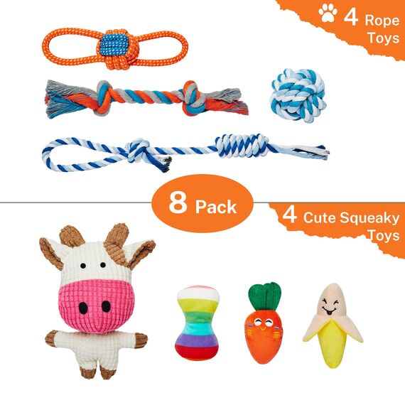 Toozey Hundespielzeug Kleine Hunde, 8 Stück Welpenspielzeug, Intelligenz Kauspielzeug und Quietschendes Langlebiges Hundeseil, Natürlicher Baumwolle & Ungiftig, Lindern Sie Stress und Langeweile
