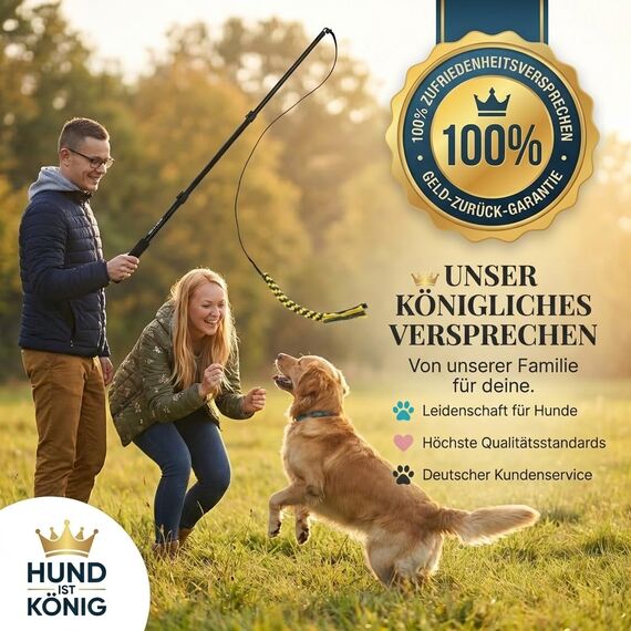 HUND IST KÖNIG Reizangel für Hunde - Profi Hundeangel für ultimativen Spielspaß & körperliche Auslastung - inkl. 2 Tauen + Ersatzseil + eBook - robust & leicht, für große & kleine Fellnasen