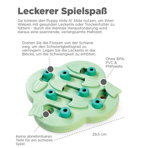 Outward Hound Nina Ottosson Puppy Hide n' Slide - Interaktives Leckerli-Denkspielzeug für Hunde - Grün