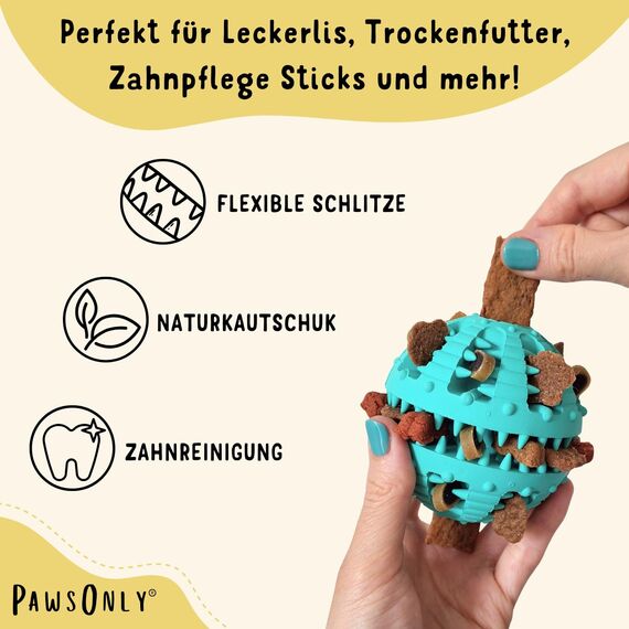 PawsOnly | Hundespielzeug | Leckerli Ball für Hunde | Intelligenzspielzeug | Snackball Hund | Hundebeschäftigung | Futterball Naturkautschuk | Welpenspielzeug | Zahnputzball (Klein 6 cm, Grün)